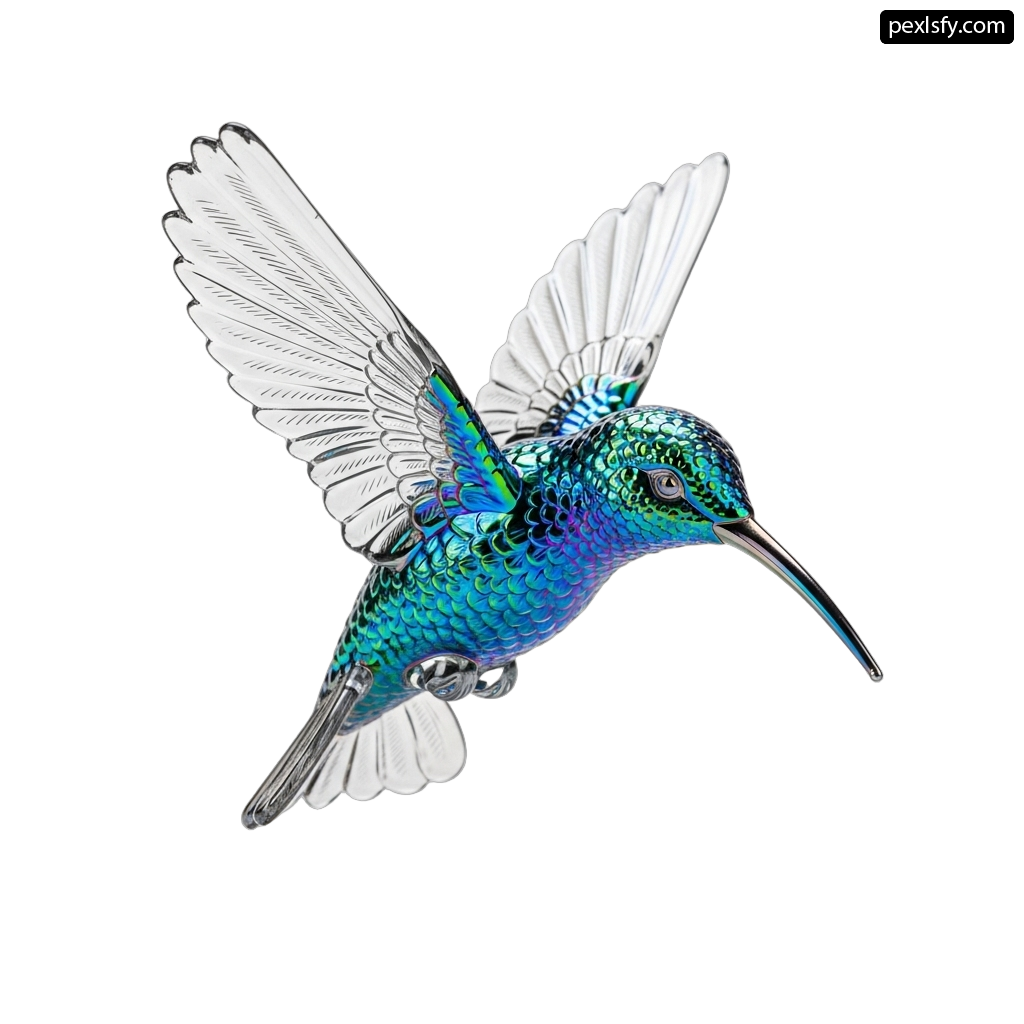 Hummingbird flying through the air with its wings spread png transparent background