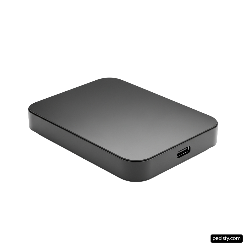 Image of a black external hard drive on a white background png transparent background