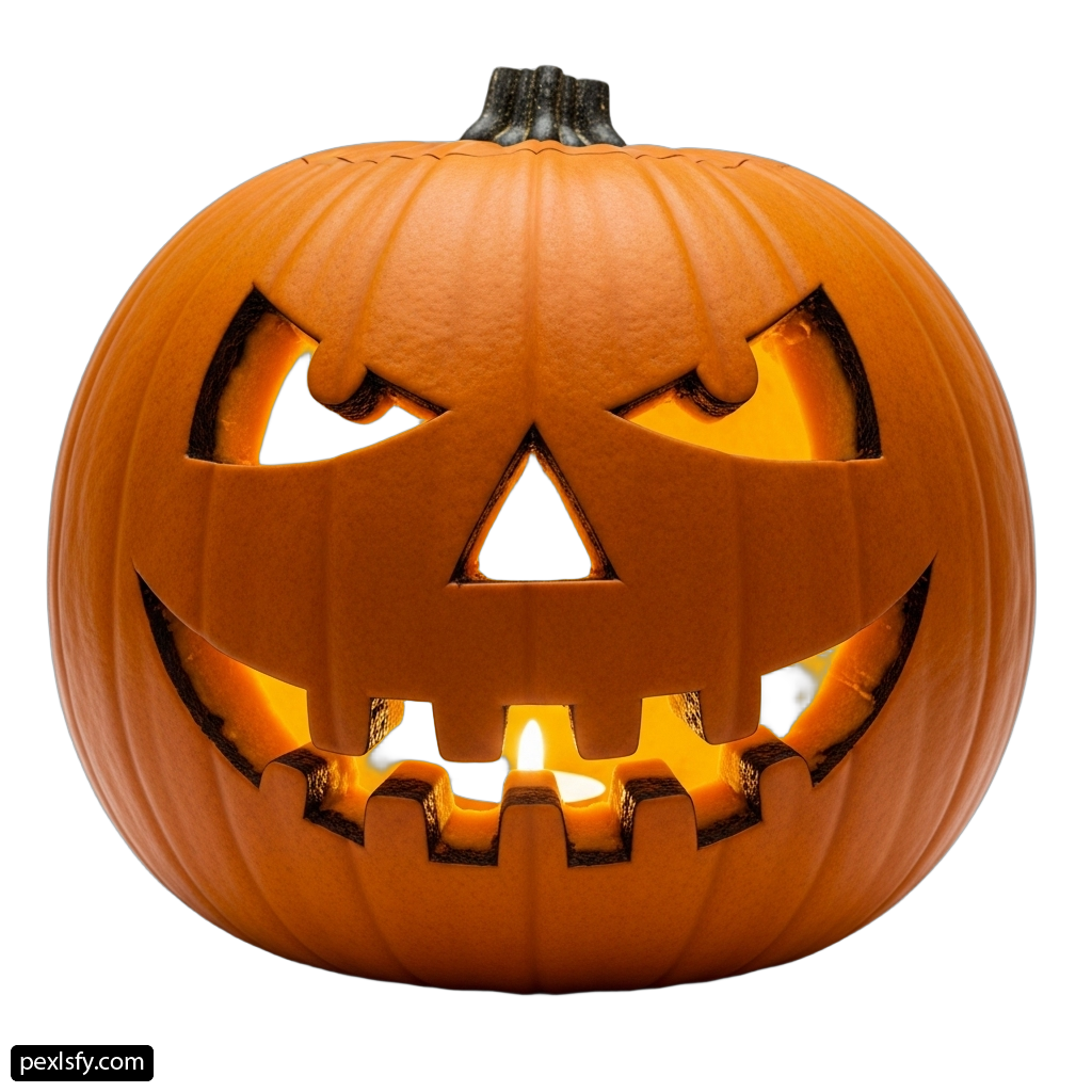 Jack-o-lantern with a glowing face on a white background png transparent background