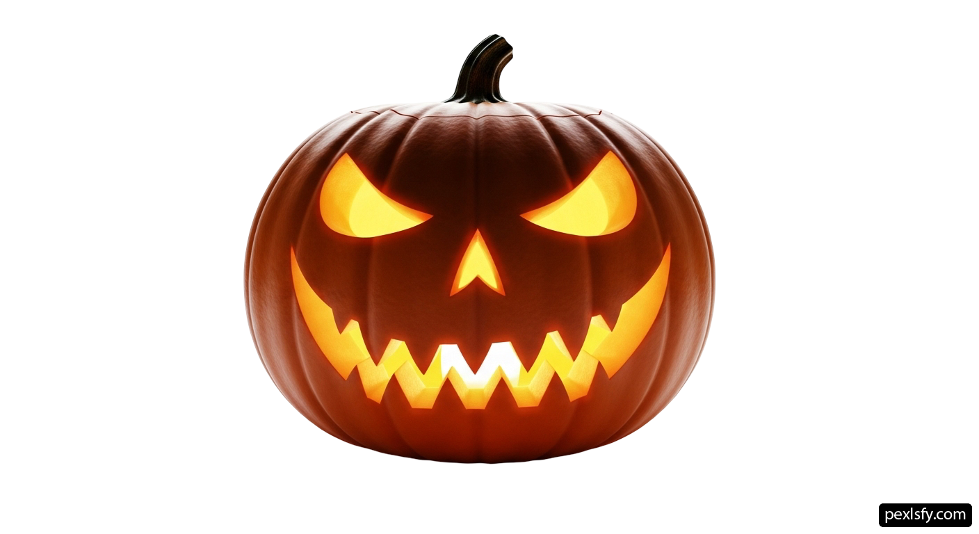 Jack-o-lantern with glowing eyes on a white background png transparent background