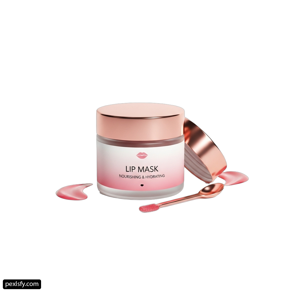 Jar of lip mask next to a spoon png transparent background