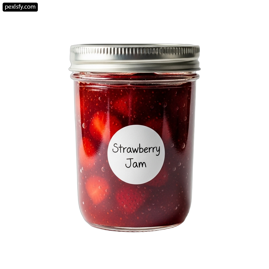 Jar of strawberry jam on a white background png transparent background
