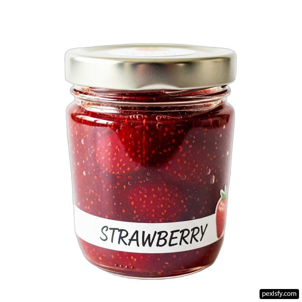 Jar of strawberry jam on a white background png transparent background
