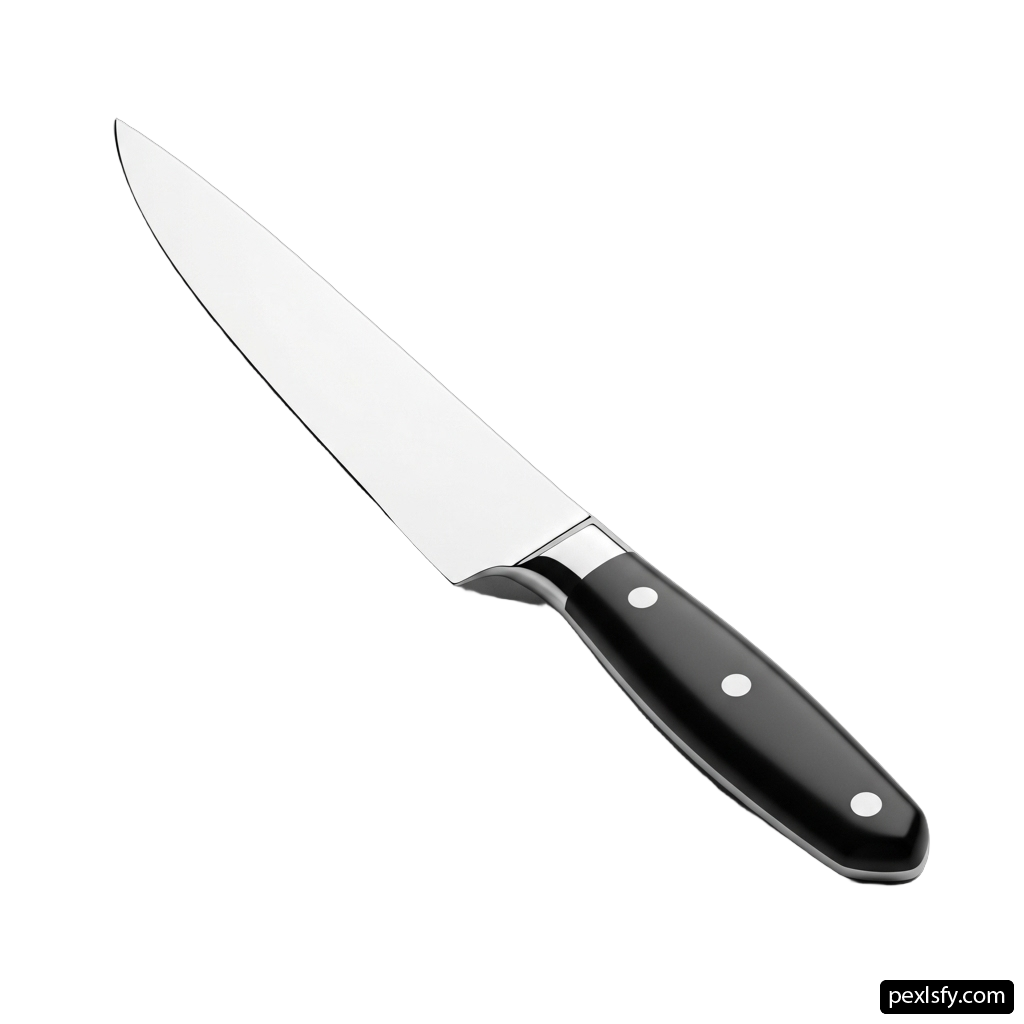 Knife with a black handle on a white background png transparent background