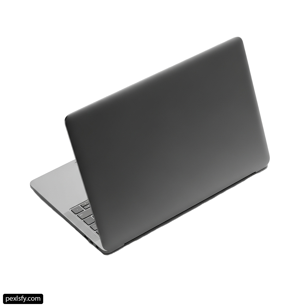 Laptop computer sitting on top of a white surface png transparent background
