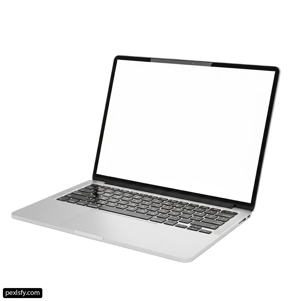 Laptop computer with a blank screen on a white background png transparent background