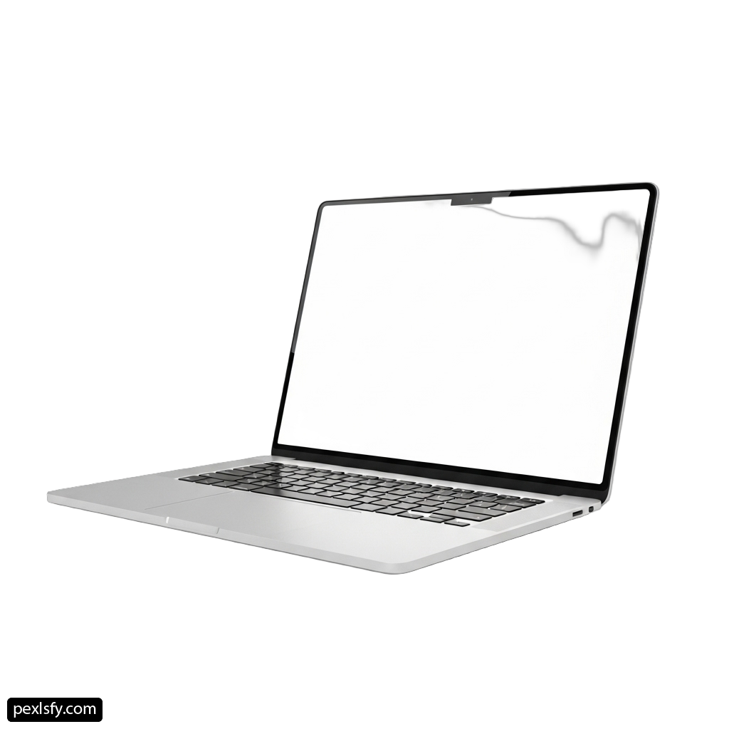 Laptop computer with a blank screen on a white background png transparent background