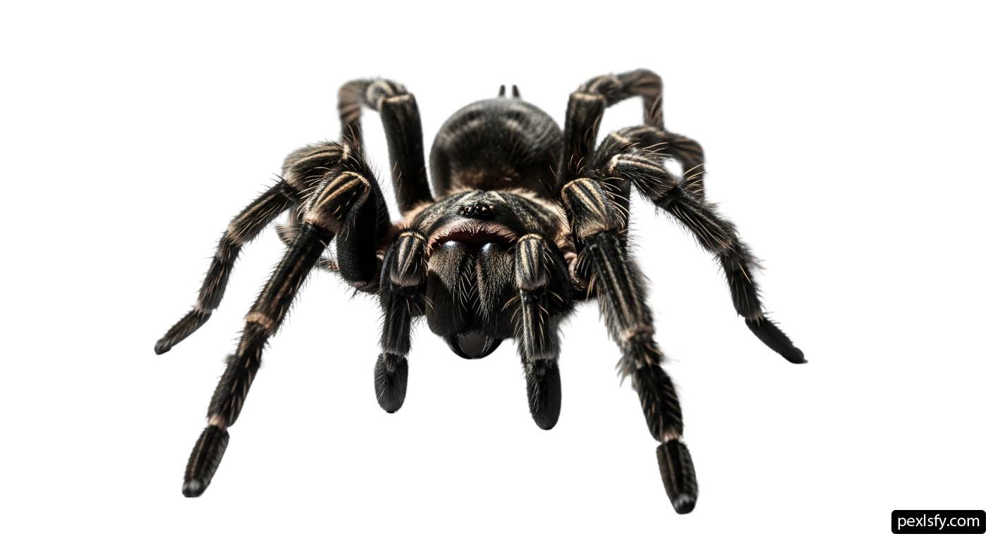 Large black spider on a white background png transparent background