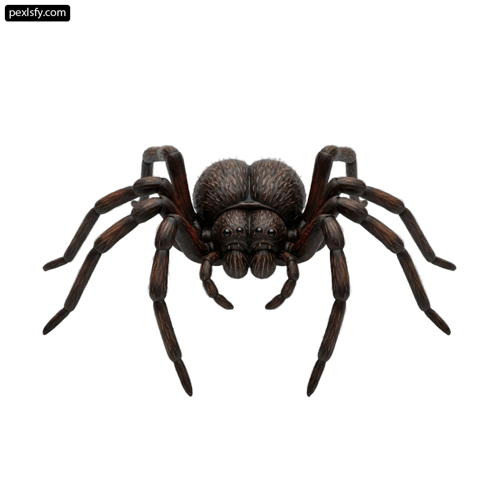 Large brown spider on a white background png transparent background