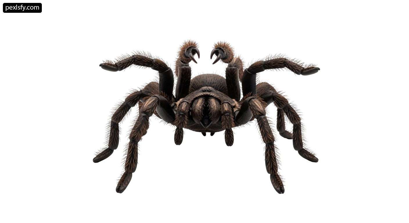 Large brown spider on a white background png transparent background