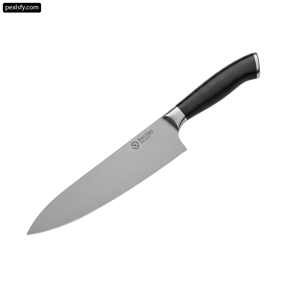 Large knife with a black handle on a white background png transparent background