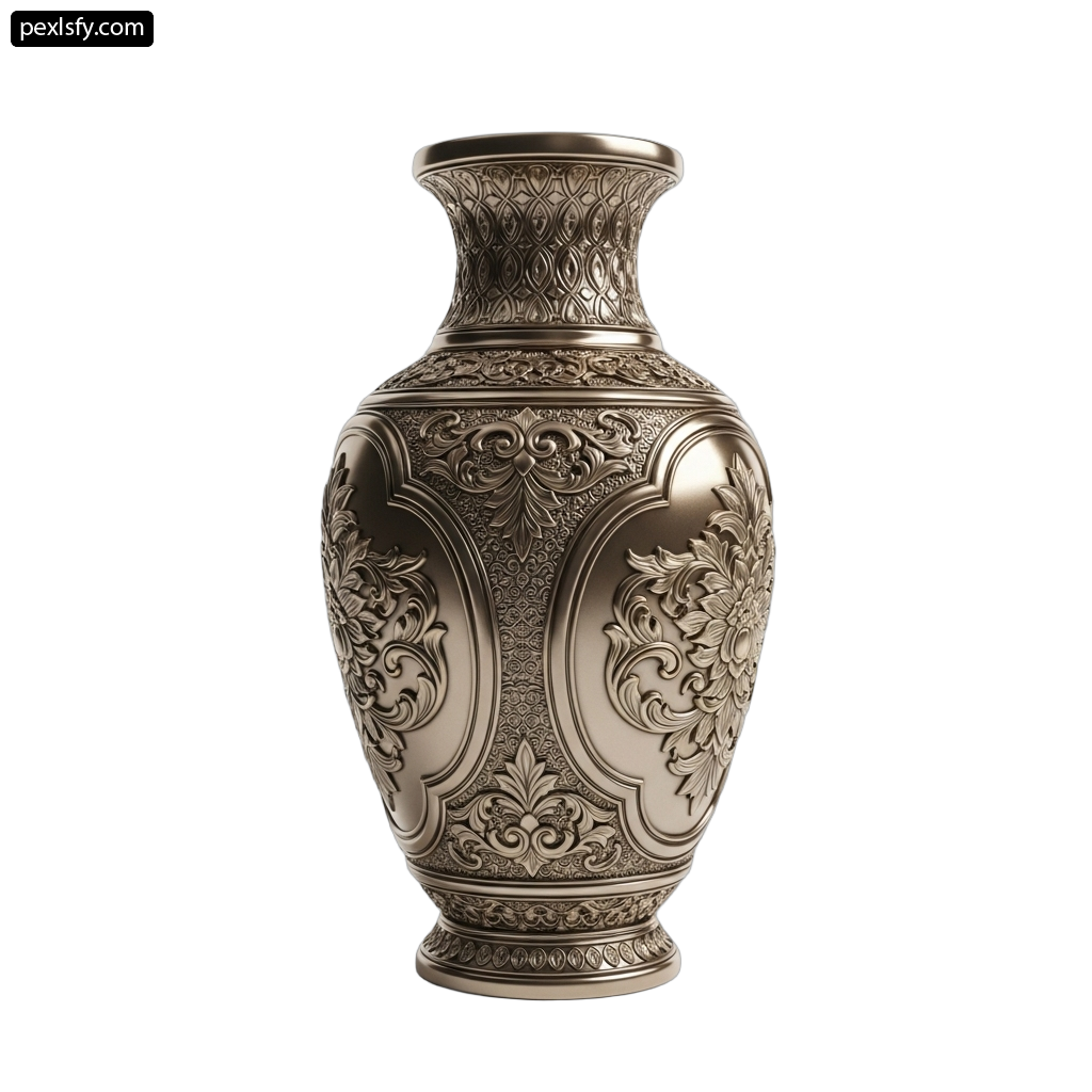 Large vase with a floral design on it png transparent background