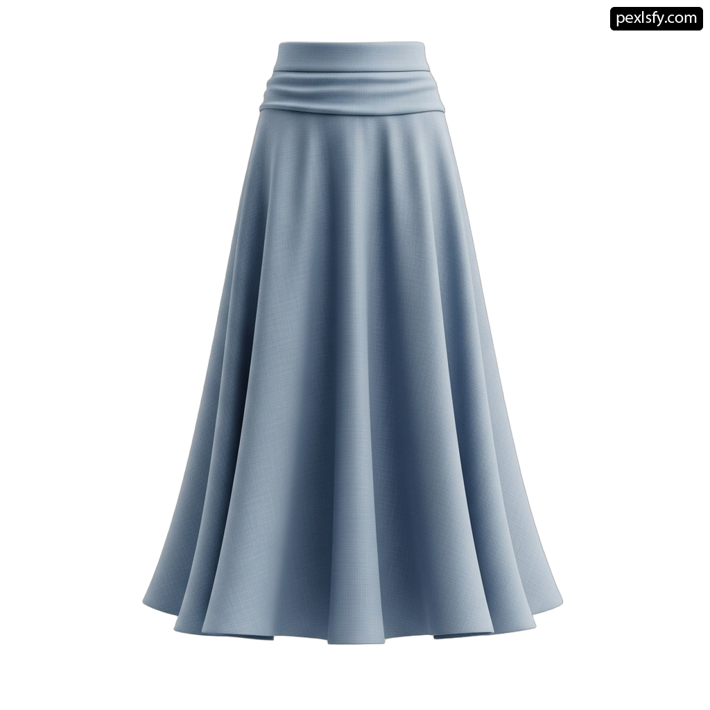 Light blue skirt with a high waist and a pleated skirt png transparent background
