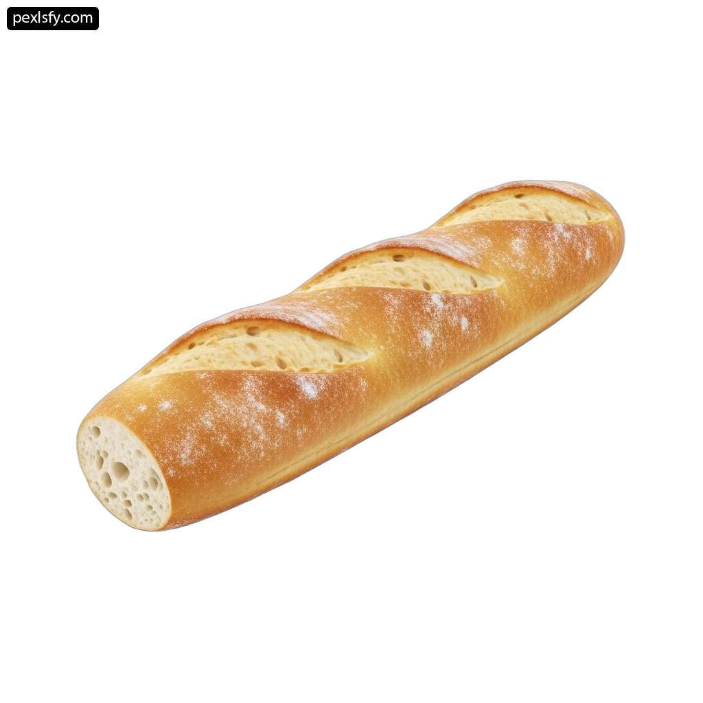 Long loaf of bread on a white background png transparent background