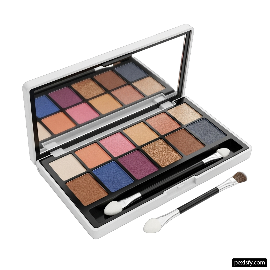 Makeup palette with a brush in it png transparent background