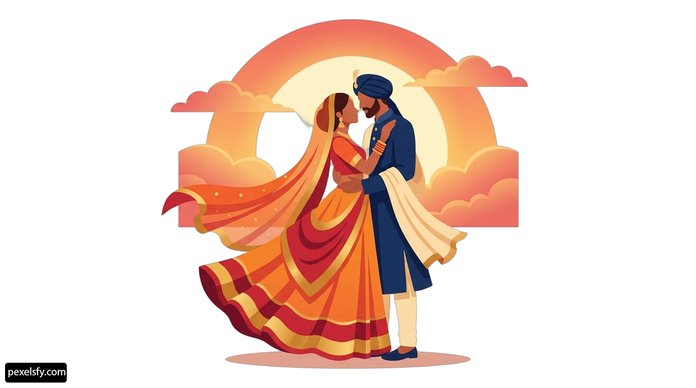 Man and a woman dancing in front of a sunset png transparent background