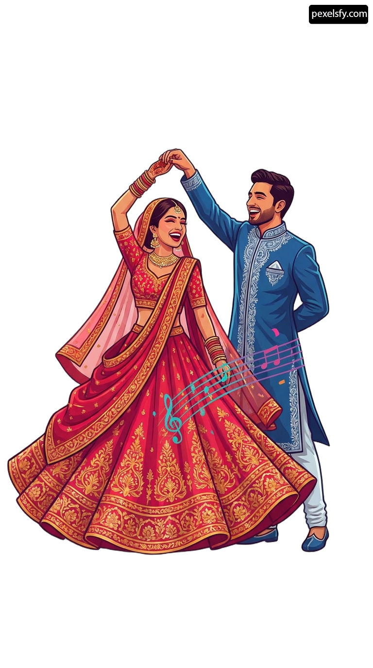 Man and a woman dressed in traditional indian clothing dancing png transparent background