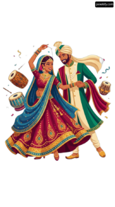 Man and a woman dressed in traditional indian clothing dancing png transparent background