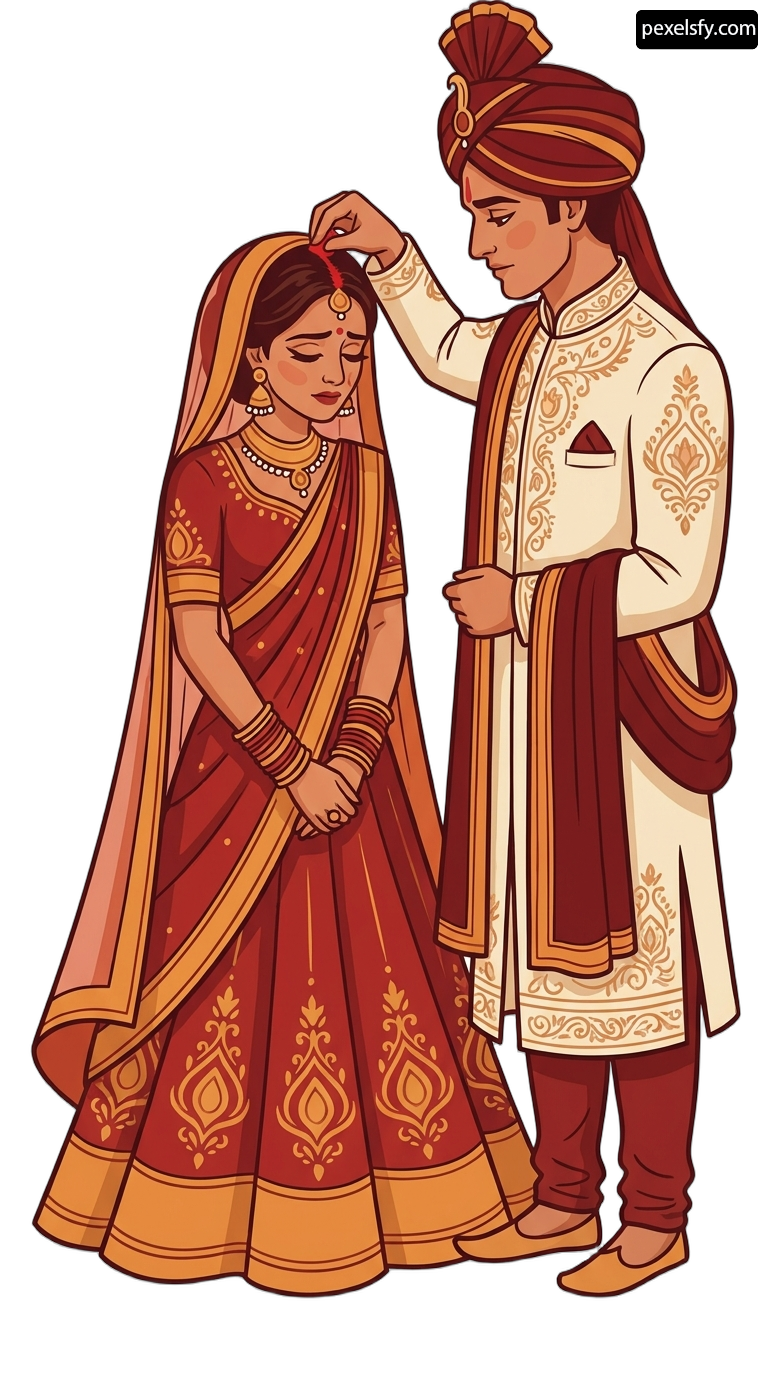 Man and a woman dressed in traditional indian clothing png transparent background