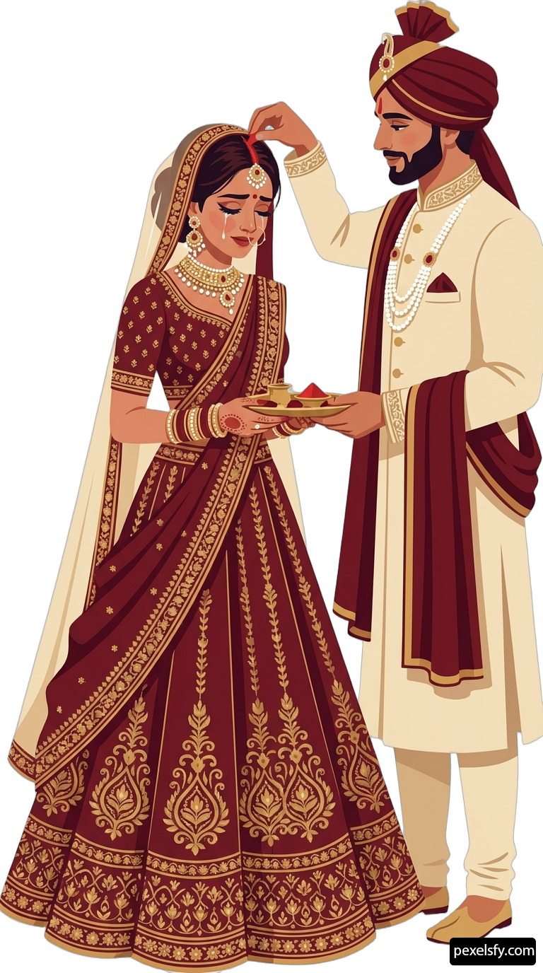 Man and a woman dressed in traditional indian clothing png transparent background