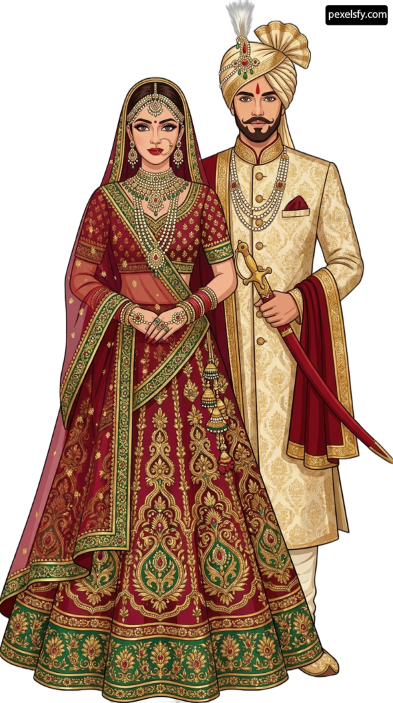 indian couple in traditional wedding attire, Indian Wedding Couple PNG transparent