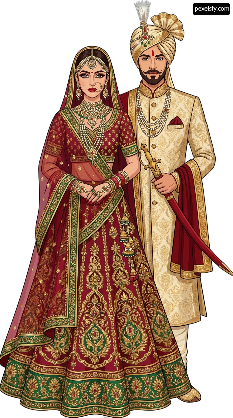 indian couple in traditional wedding attire, Indian Wedding Couple PNG transparent