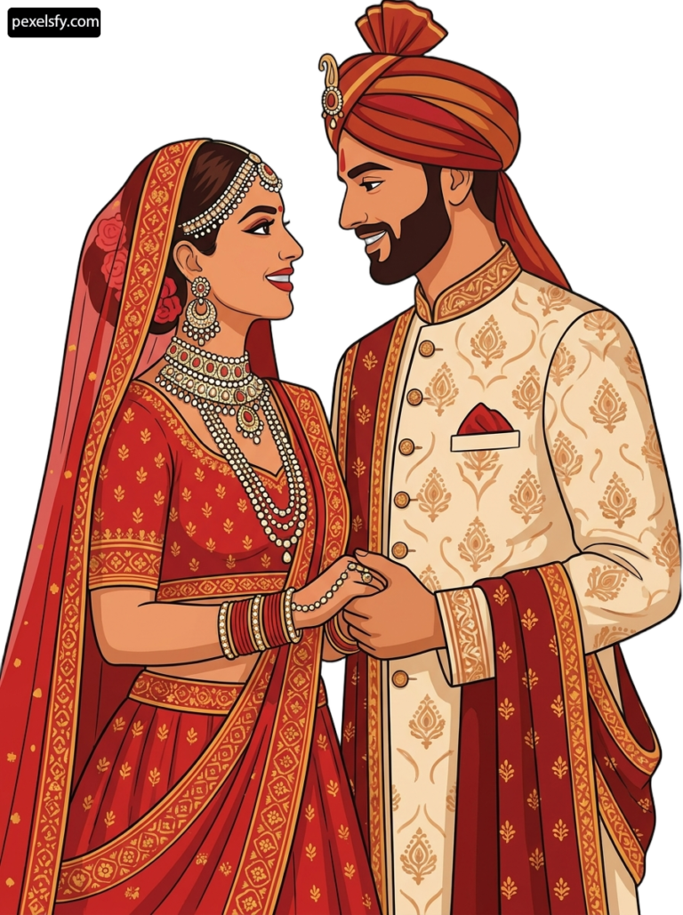 Man and a woman dressed in traditional indian clothing png transparent background