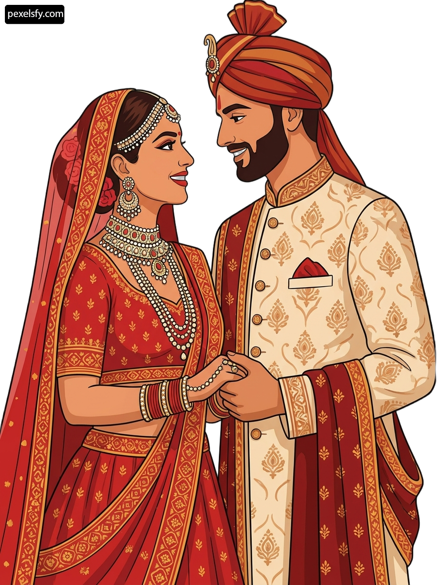 Man and a woman dressed in traditional indian clothing png transparent background