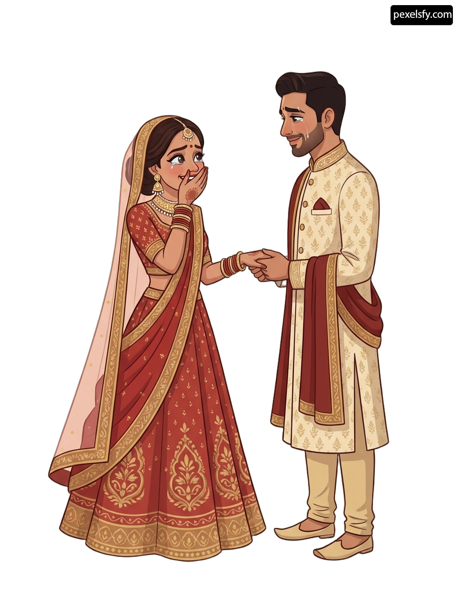 Man and a woman dressed in traditional indian clothing png transparent background