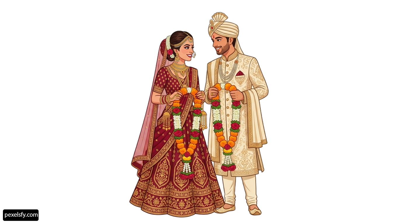 Man and a woman dressed in traditional indian clothing png transparent background