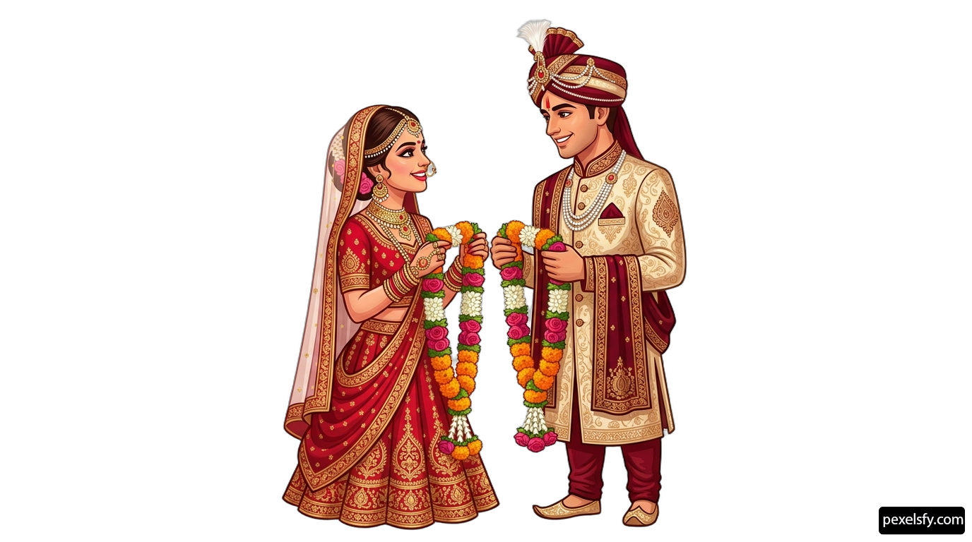 Man and a woman dressed in traditional indian clothing png transparent background
