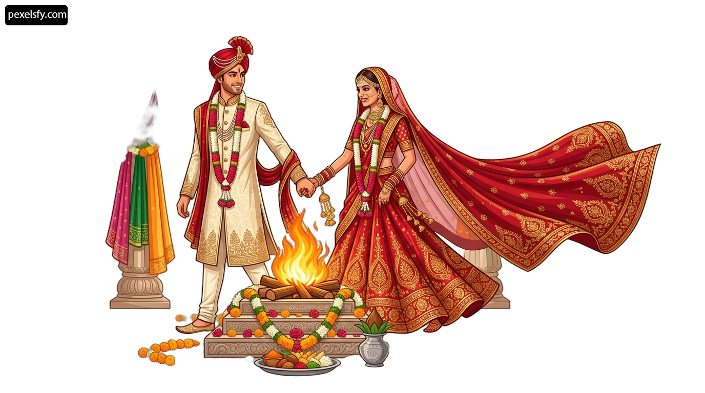 Man and a woman holding hands in front of a fire png transparent background