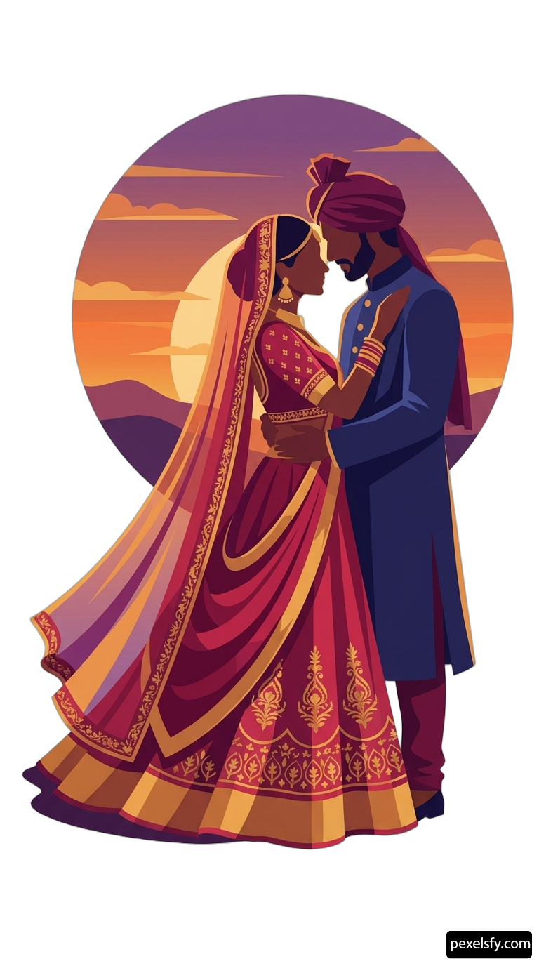 Man and a woman in traditional indian clothing standing next to each other png transparent background