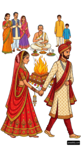 Man and woman holding hands in front of a fire png transparent background