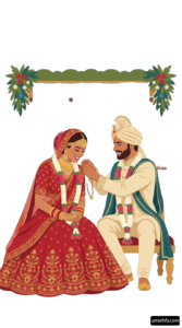 Man and woman sitting on a bench in front of a wedding arch png transparent background