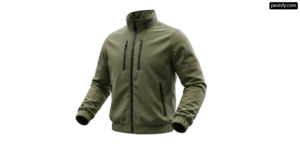 Man wearing a green jacket with a zipper on the front png transparent background