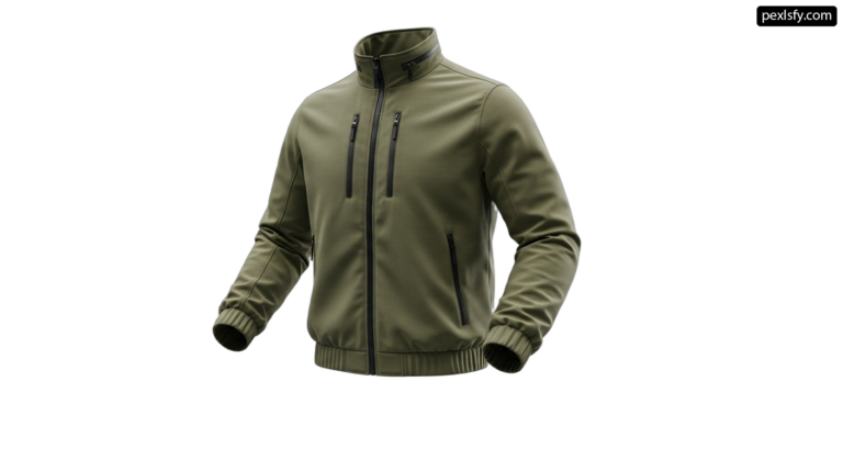 Man wearing a green jacket with a zipper on the front png transparent background