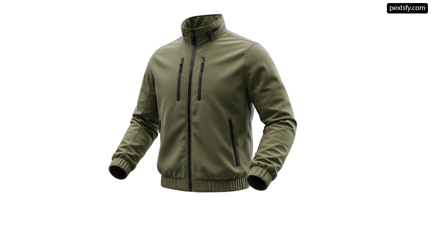 Man wearing a green jacket with a zipper on the front png transparent background