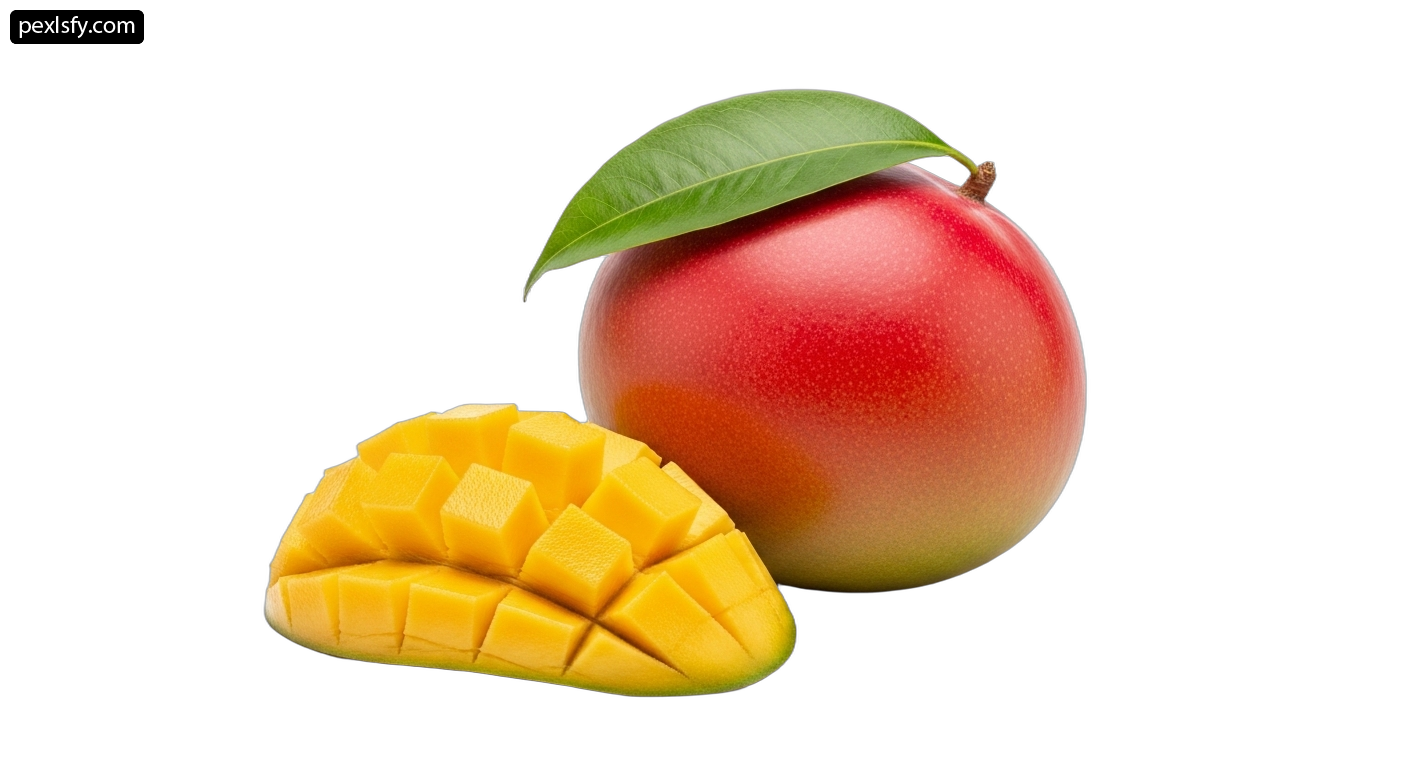 Mango and a half of a mango on a white background png transparent background