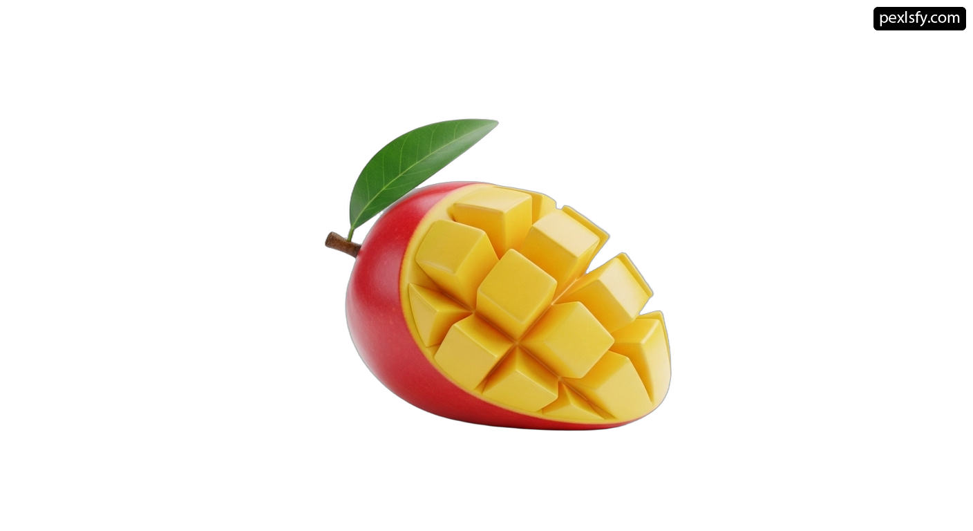 Mango cut in half on a white background png transparent background