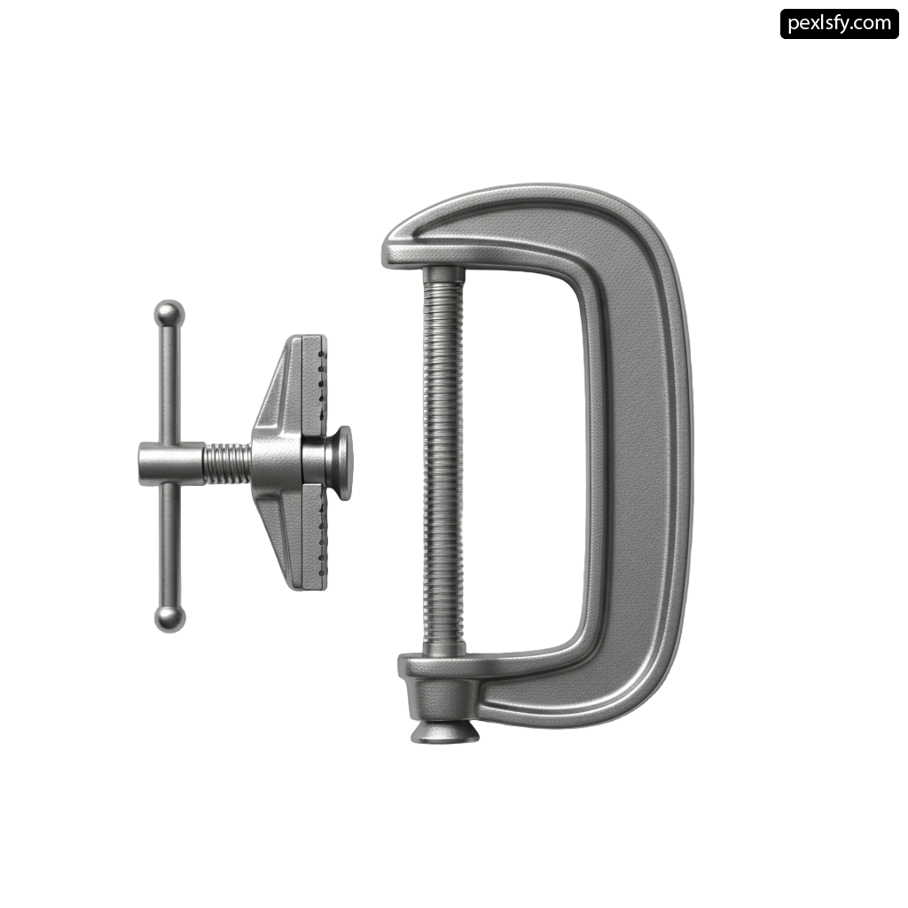 Metal clamp with a screw on a white background png transparent background