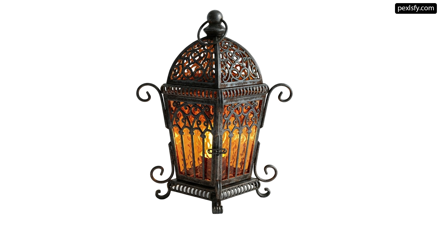 Metal lantern with a candle inside of it png transparent background