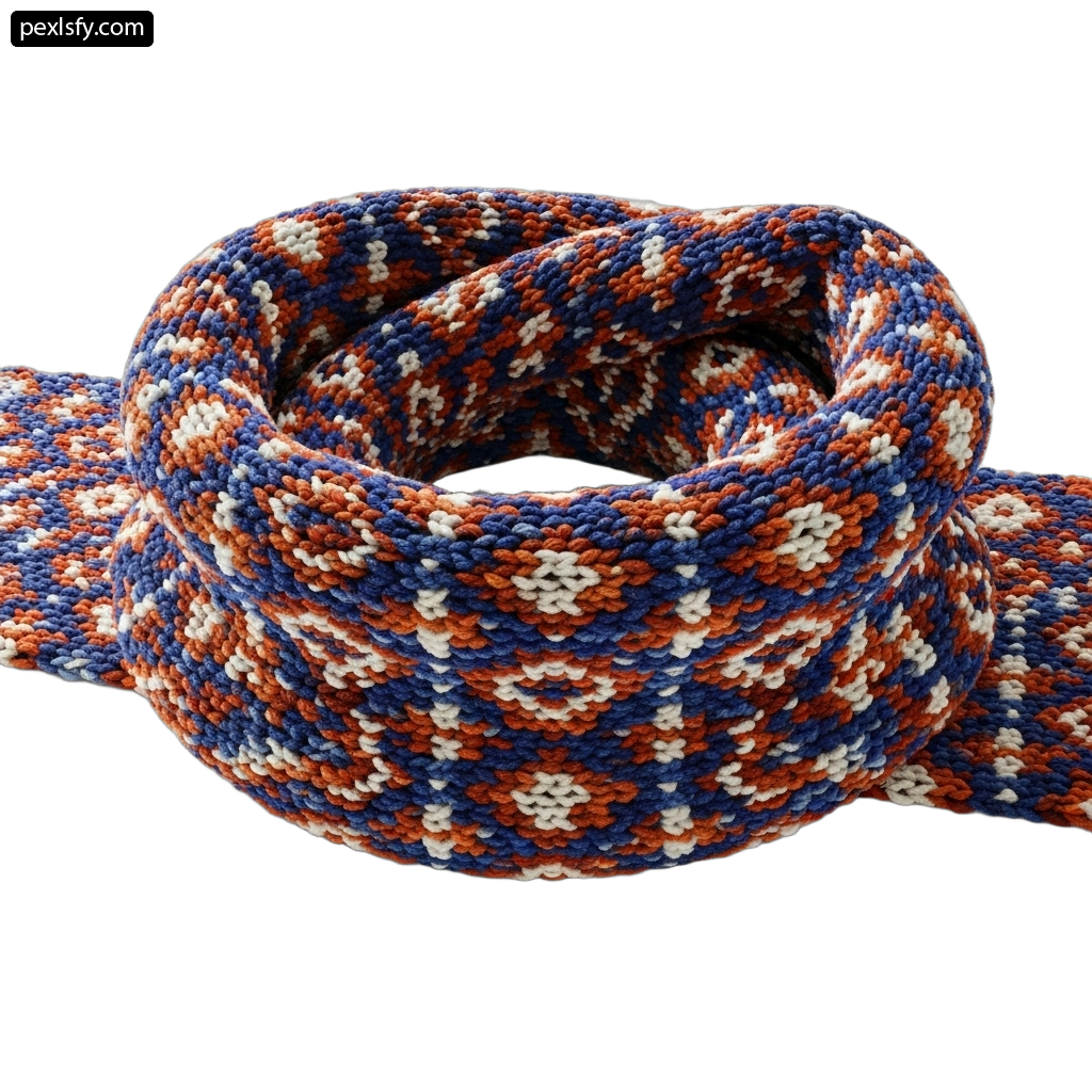 Orange and blue knitted infinity scarf on a white background png transparent background