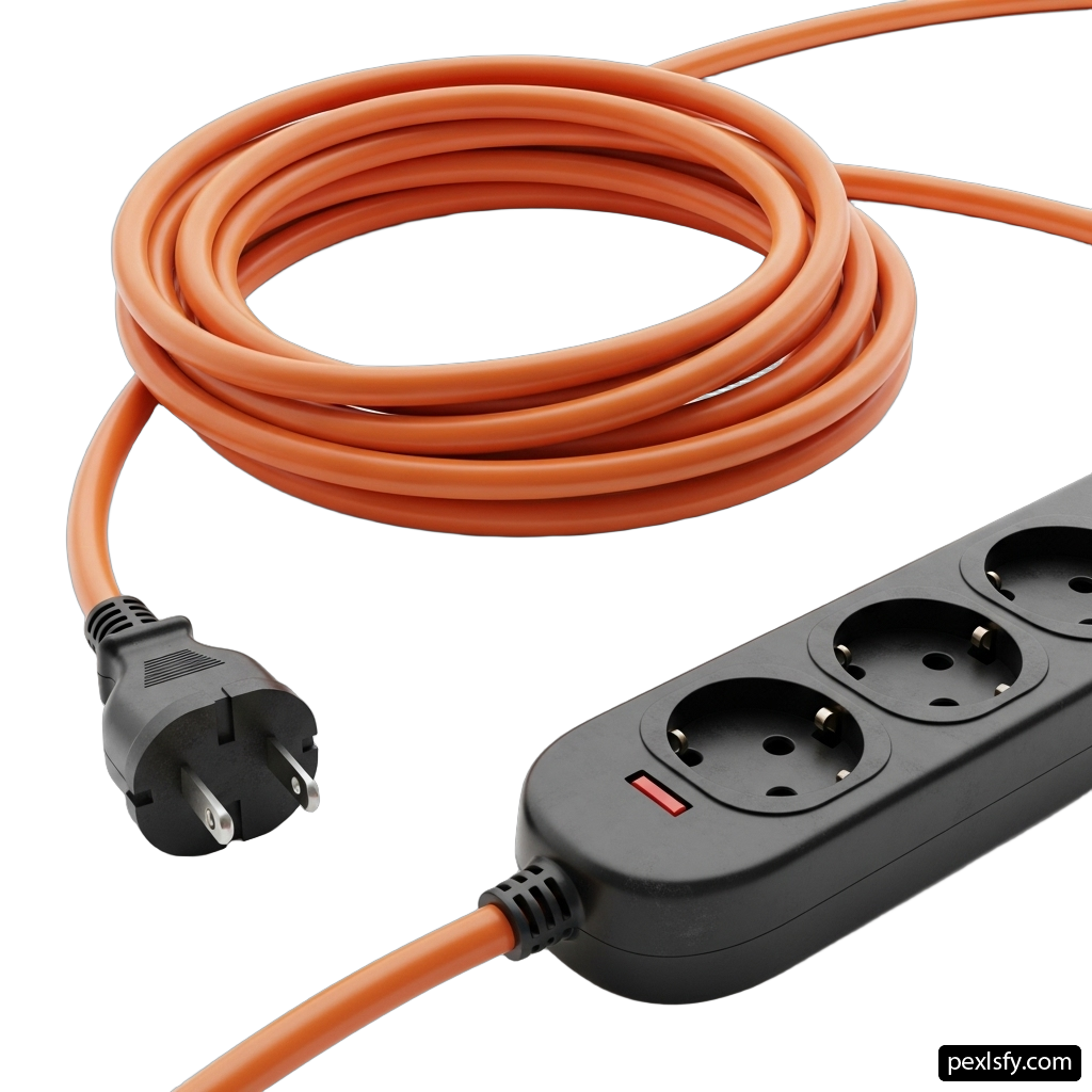 Orange extension cord with a black plug attached to it png transparent background