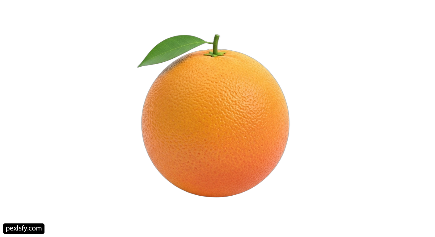 Orange with a green leaf on top of it png transparent background