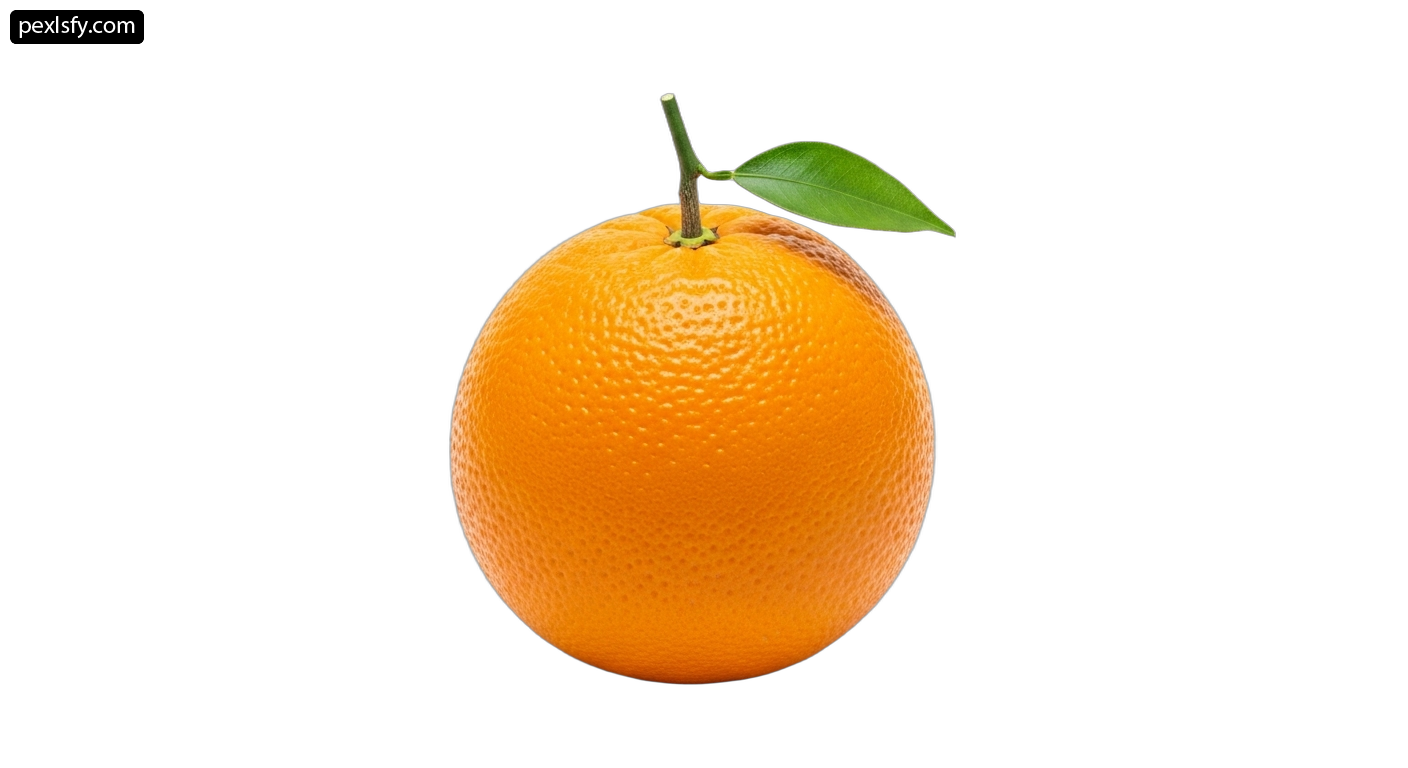 Orange with a green leaf on top of it png transparent background