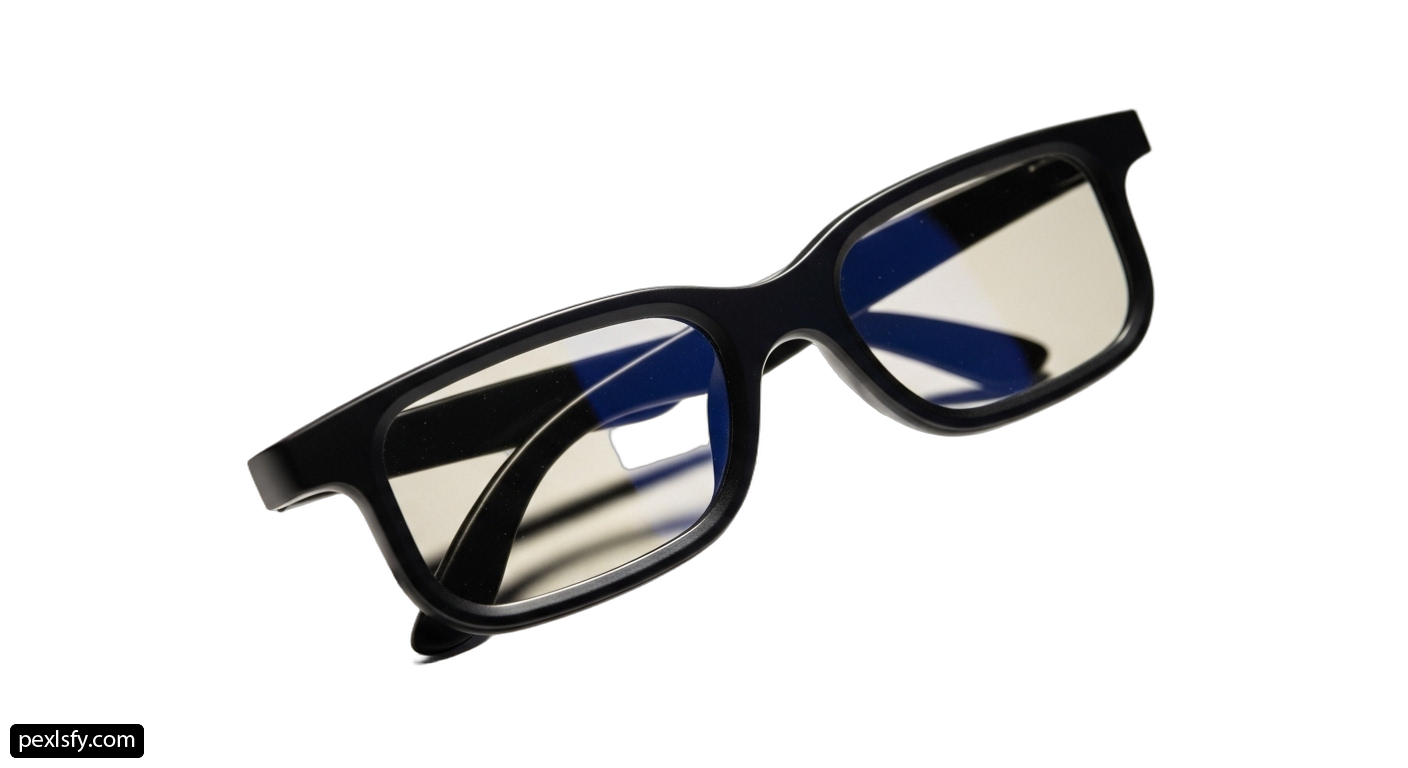 Pair of black and blue glasses on a white background png transparent background