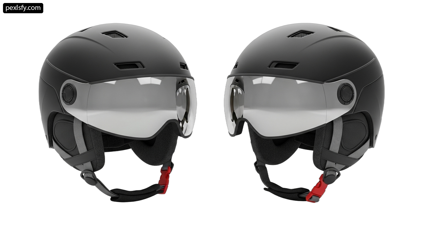 Pair of black and silver helmets on a white background png transparent background