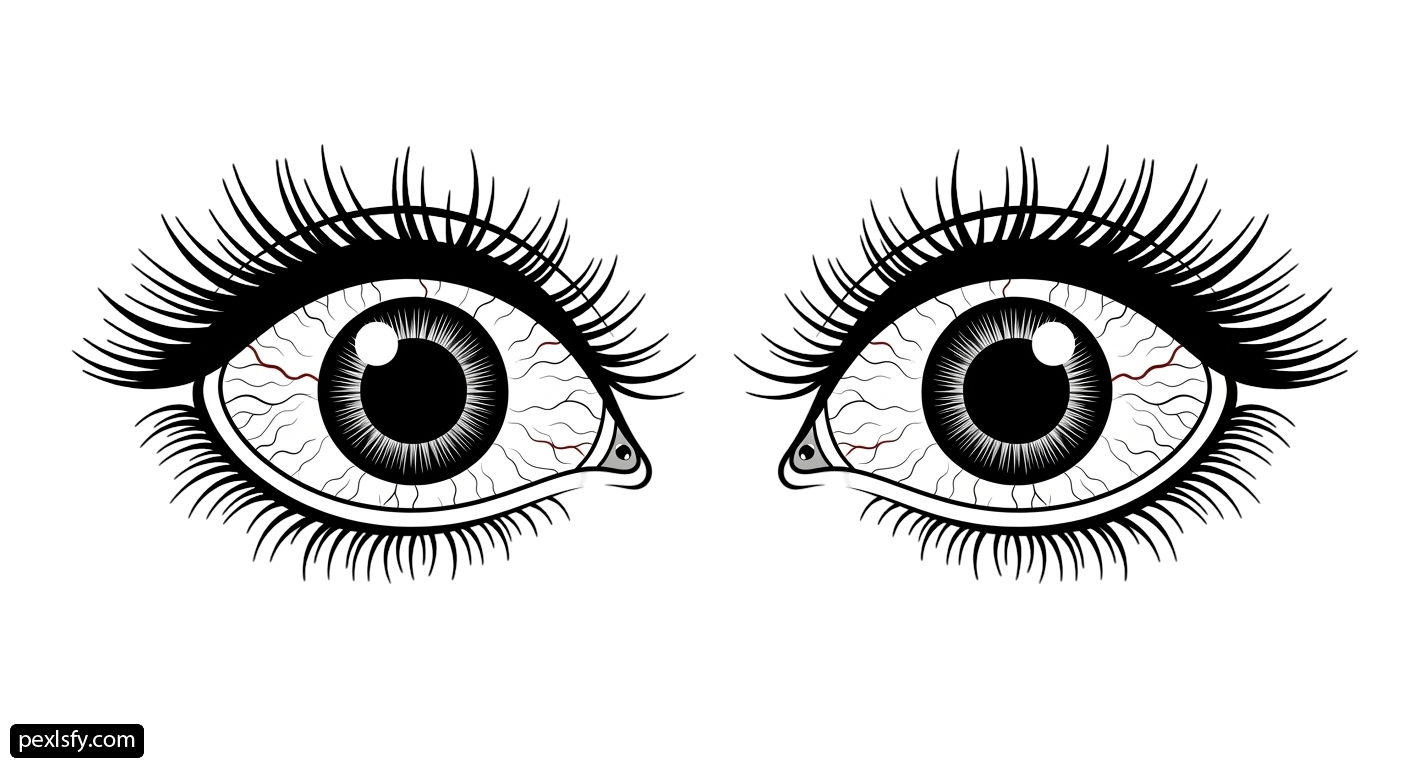 Pair of black and white eyes with long eyelashes png transparent background