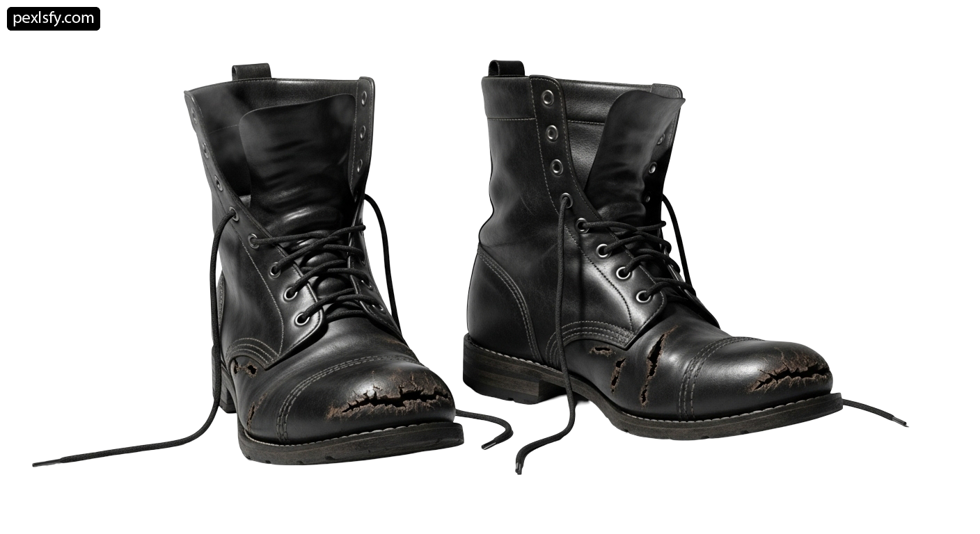 Pair of black combat boots on a white background png transparent background